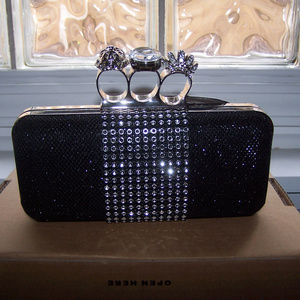 FIONI NIGHT PURSE CLUTCH NEW BLACK W/ RHINESTONES